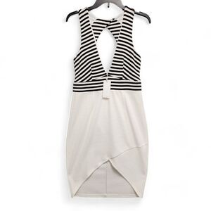 Lulumari Midi Dress Womens Large White Black Striped Front Slit Open Back w/ TAG